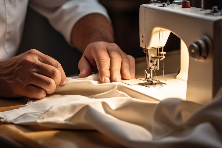 photo showing hands of tailor sewing custom jerseys