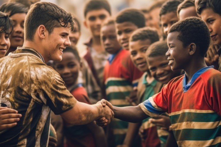 young rugby players displaying good sportsmanship